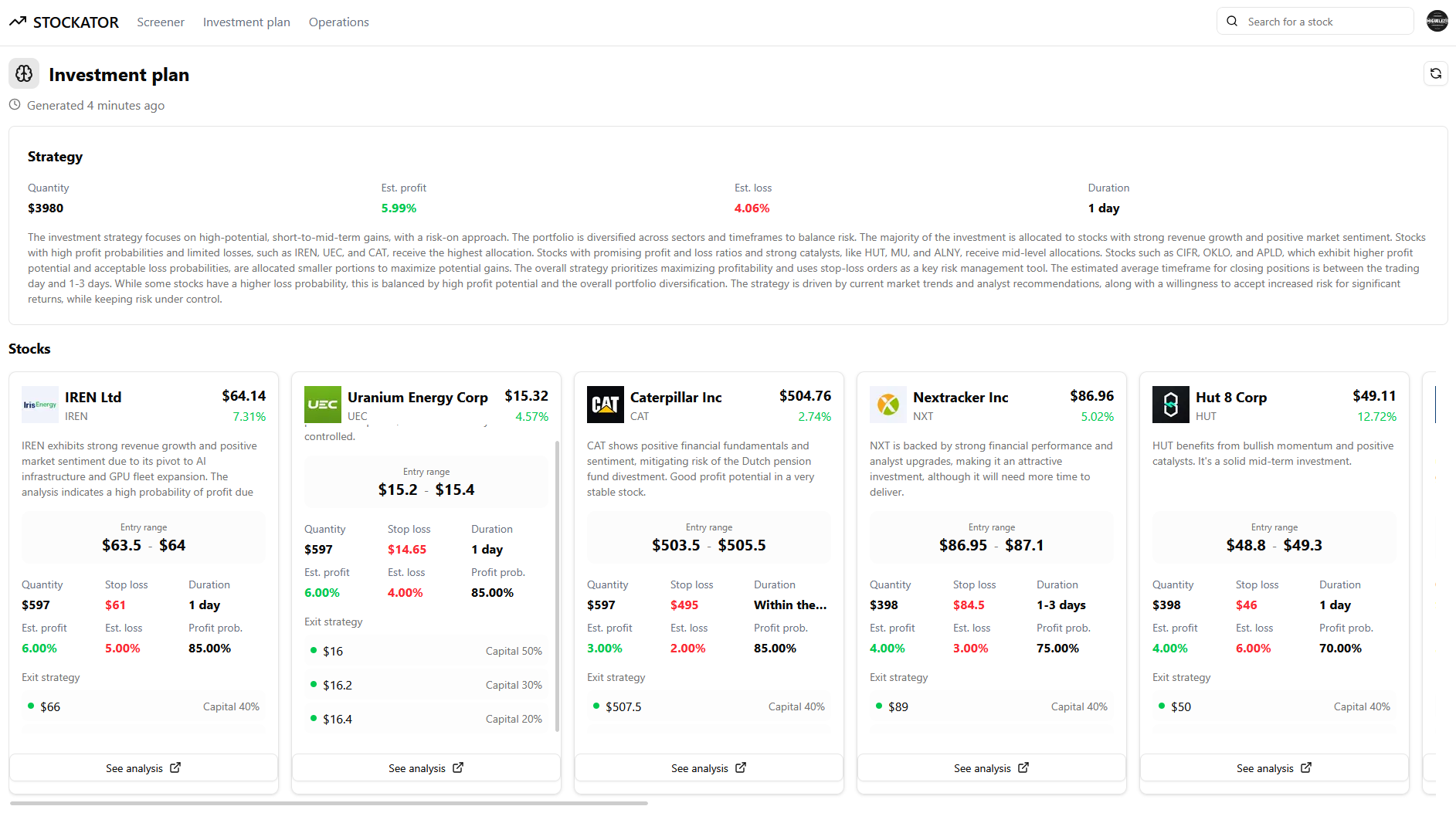 Stockator investment plan